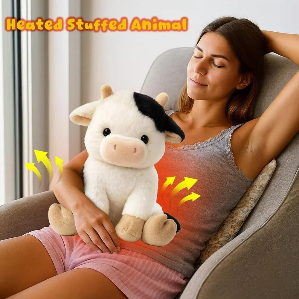 Microwavable & Weighted Stuffed Animals Cow Plushie for Warmth-Comfort Cute Soft